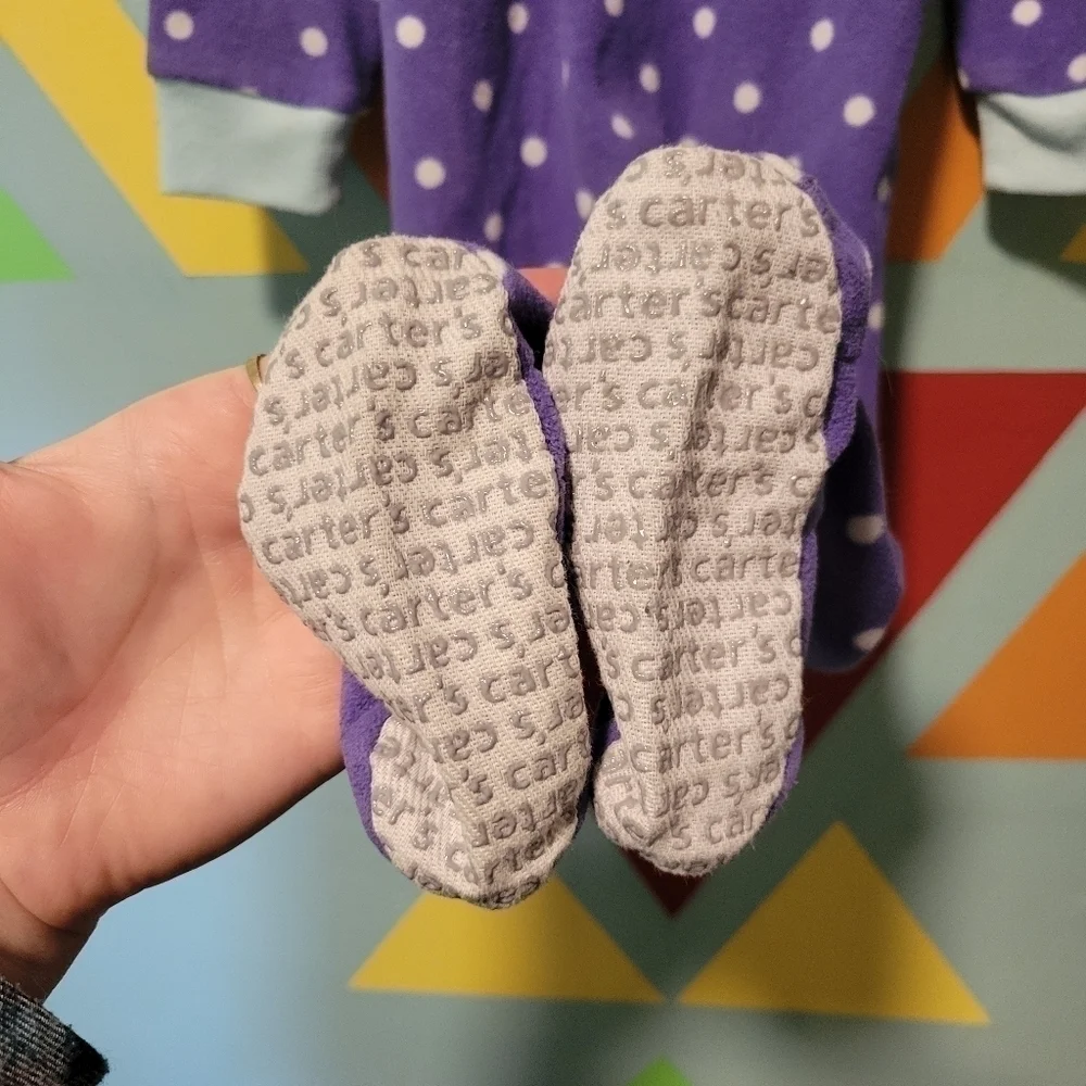 Set Of 2 Carter's Girl's Footie Pajamas Side Foot Zip-Up Size 12 Months